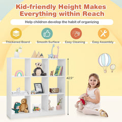 Modern 9 Cube Bookcase with 2 Anti Tipping Kits, Toy and Book Storage, White