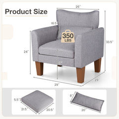 Modern Accent Chair with Removable Cushion & Pillow for Living Room-Gray