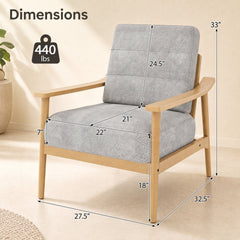 Modern Accent Chair with Rubber Wood Armrests and Legs for Living Room-Natural