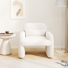Modern Accent Chair with Waist Pillow and Armrests for Living Room Bedroom-Beige