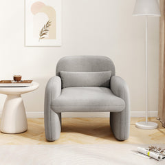 Modern Accent Chair with Waist Pillow and Armrests for Living Room Bedroom-Gray