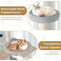 44 Inch Cat Tower with a Space Capsule and a Removable Padded Perch