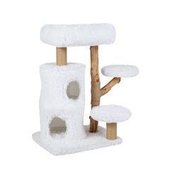 30.5 Inch White Cat Tower with a Two Storey Condo and Pear Wood Posts
