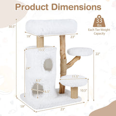30.5 Inch White Cat Tower with a Two Storey Condo and Pear Wood Posts