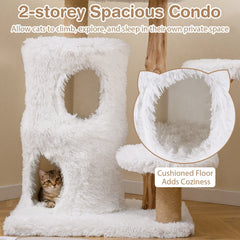 30.5 Inch White Cat Tower with a Two Storey Condo and Pear Wood Posts