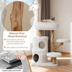 30.5 Inch White Cat Tower with a Two Storey Condo and Pear Wood Posts