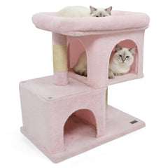 Pink Cat Tower 25.5 Inches with Two Condos and a Rimmed Top Perch