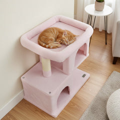 Pink Cat Tower 25.5 Inches with Two Condos and a Rimmed Top Perch