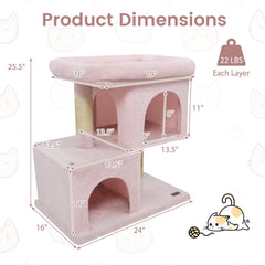 Pink Cat Tower 25.5 Inches with Two Condos and a Rimmed Top Perch