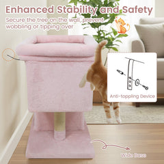 Pink Cat Tower 25.5 Inches with Two Condos and a Rimmed Top Perch