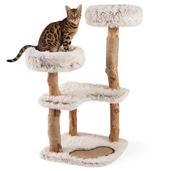 40 Inch Cat Tree on Real Wood Branch Posts with Two Round Plush Beds
