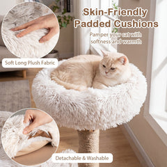 40 Inch Cat Tree on Real Wood Branch Posts with Two Round Plush Beds