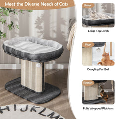 Grey Cat Perch 19.5 Inches with a Removable Mat and a Wide Sisal Panel