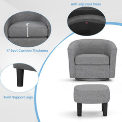 Modern Club Swivel Accent Chair with Ottoman Footrest Curved Backrest-Grey