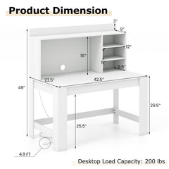 Modern Computer Desk with Hutch and Storage Shelves-White