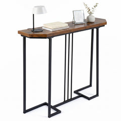 Modern Console Table Narrow Entryway Table with Metal Legs-Rustic Brown