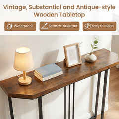 Modern Console Table Narrow Entryway Table with Metal Legs-Rustic Brown