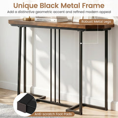 Modern Console Table Narrow Entryway Table with Metal Legs-Rustic Brown