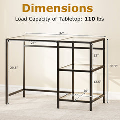 Modern Console Table with 2 Open Shelves and Metal Frame-Black