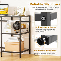 Modern Console Table with 2 Open Shelves and Metal Frame-Black