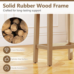 Set of 2 Backless Saddle Counter Stools with Sherpa Seats and Natural Wood Legs, 24 Inch