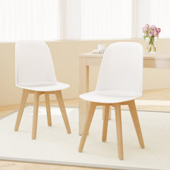 Set of 2 Modern Shell Dining Chairs, White Moulded Seat on Solid Beech Wood Legs