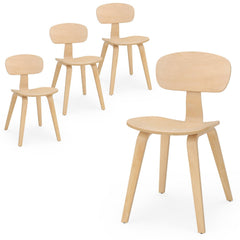 Set of 4 Bentwood Dining Chairs, Natural Rubber Wood Veneer with Wide Curved Backs