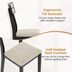 Set of 2 Dining Chairs, Black Rubber Wood with Beige Linen Seat and Two Rail Padded Back