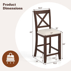 Set of 2 Cross Back Counter Stools in Walnut with Linen Cushions, 24 Inch Seat Height