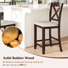 Set of 2 Cross Back Counter Stools in Walnut with Linen Cushions, 24 Inch Seat Height