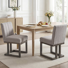 Set of 2 Channel Back Dining Chairs, Grey Fabric with 5.5 Inch Sprung Seat and Grey Sled Base