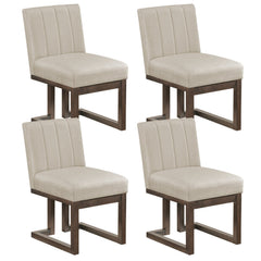 Set of 4 Channel Back Dining Chairs, Beige Fabric with 5.5 Inch Sprung Seats and Walnut Sled Bases