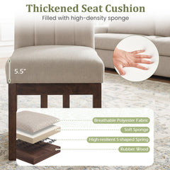 Set of 4 Channel Back Dining Chairs, Beige Fabric with 5.5 Inch Sprung Seats and Walnut Sled Bases