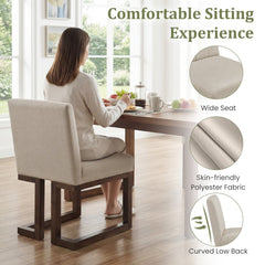 Set of 4 Channel Back Dining Chairs, Beige Fabric with 5.5 Inch Sprung Seats and Walnut Sled Bases