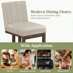 Set of 4 Channel Back Dining Chairs, Beige Fabric with 5.5 Inch Sprung Seats and Walnut Sled Bases