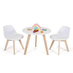 Kids Round Activity Table and 2 Cushioned Chair Set, White with Beech Legs