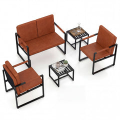 44 in Faux Leather Loveseat on a Black Metal Frame with Zipped Covers, Tan, 400 lb Capacity