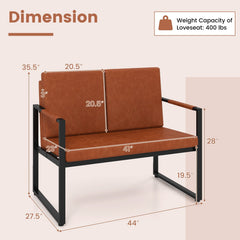 44 in Faux Leather Loveseat on a Black Metal Frame with Zipped Covers, Tan, 400 lb Capacity