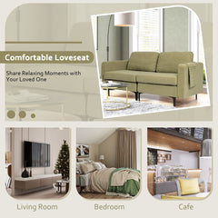 66 in Olive Green Linen Loveseat, Two Seat Modules with 22 in Deep Seats and an Arm Pocket