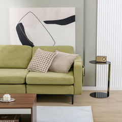 66 in Olive Green Linen Loveseat, Two Seat Modules with 22 in Deep Seats and an Arm Pocket