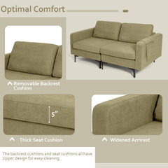 66 in Olive Green Linen Loveseat, Two Seat Modules with 22 in Deep Seats and an Arm Pocket