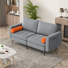 68 in Loveseat Sofa in Ash Grey with 2 Orange Bolsters, 25.5 in Deep Seat and 1320 lb Capacity