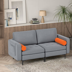 68 in Loveseat Sofa in Ash Grey with 2 Orange Bolsters, 25.5 in Deep Seat and 1320 lb Capacity