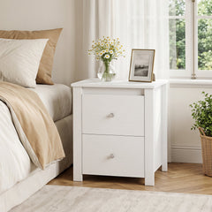 Modern Nightstand with 2 Drawers for Small Spaces, White