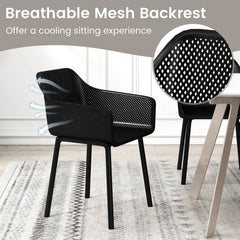 Set of 2 Black Moulded Dining Armchairs with Perforated Mesh Back and Arms