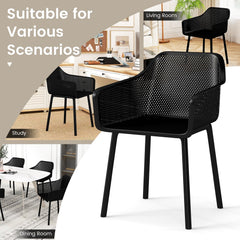 Set of 2 Black Moulded Dining Armchairs with Perforated Mesh Back and Arms