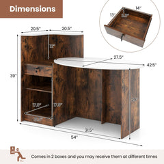 Modern Reception Desk Front Counter Desk with Oval Tabletop-Rustic Brown