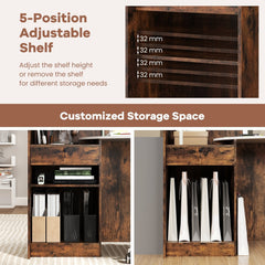 Modern Reception Desk Front Counter Desk with Oval Tabletop-Rustic Brown
