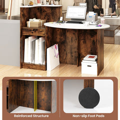 Modern Reception Desk Front Counter Desk with Oval Tabletop-Rustic Brown