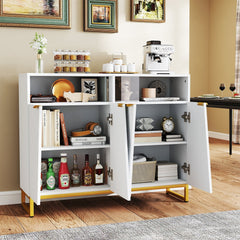 Modern Sideboard Cabinet with 4 Doors and Adjustable Shelves-White